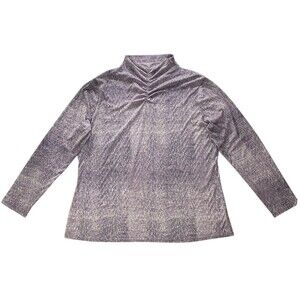 Worthington Womens XXL Lilac Purple Animal Print Mock Neck Long Slv Top Stretch